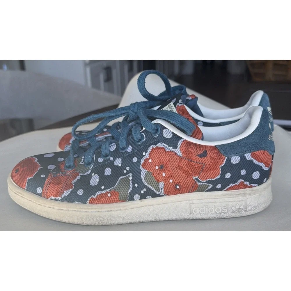 Adidas Stan Smith Womens Floral Sneakers Shoes Red Blue White Size 5.5 S32255‎